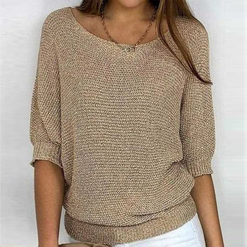 MILA - Schicker goldfarbener einfarbiger Pullover