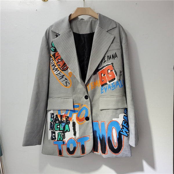 FRIEDA - Übergroßer Blazer mit Tasche und Druck