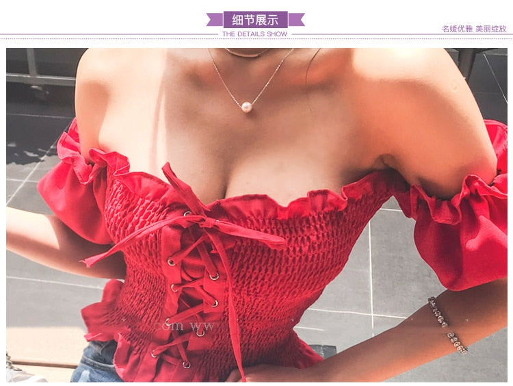 Boho Sexy Crop Top Damen | Sommerliche Bluse mit Puffärmeln und Off-Shoulder-Look