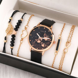 Karina's Kühnes Komplettset: 6er Set Damenuhren Damenmode Schmetterlingsuhr Neue Einfache Lässige Damen Analog Armbanduhr Armband Geschenk Ohne Box