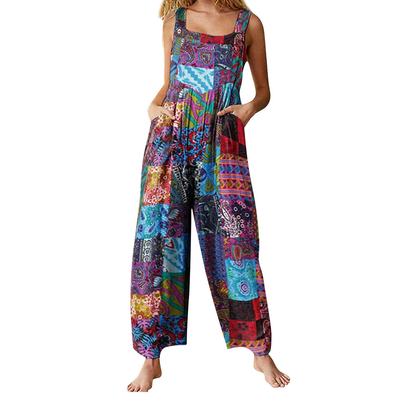 Ethno-Stil Damen Jumpsuits | Sommerliche Overalls mit Multicolor-Muster