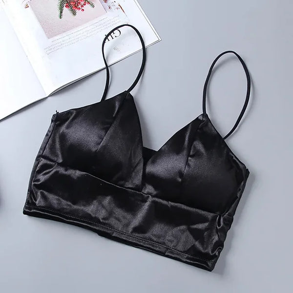 NINA - Damen Satin-Bralette ohne Bügel, verkürztes Top mit Spaghettiträgern und Brustpolsterung