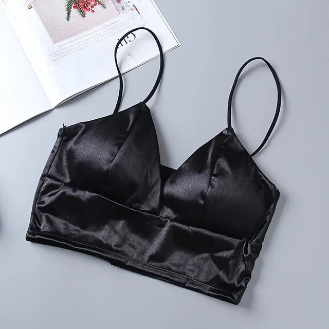 NINA - Damen Satin-Bralette ohne Bügel, verkürztes Top mit Spaghettiträgern und Brustpolsterung