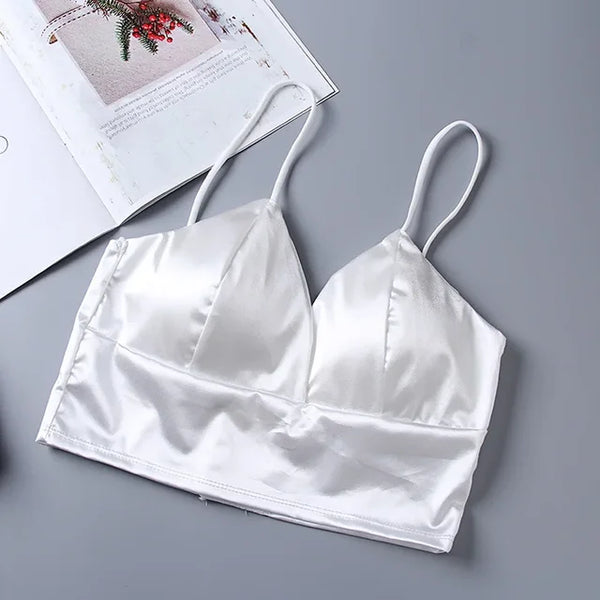 NINA - Damen Satin-Bralette ohne Bügel, verkürztes Top mit Spaghettiträgern und Brustpolsterung