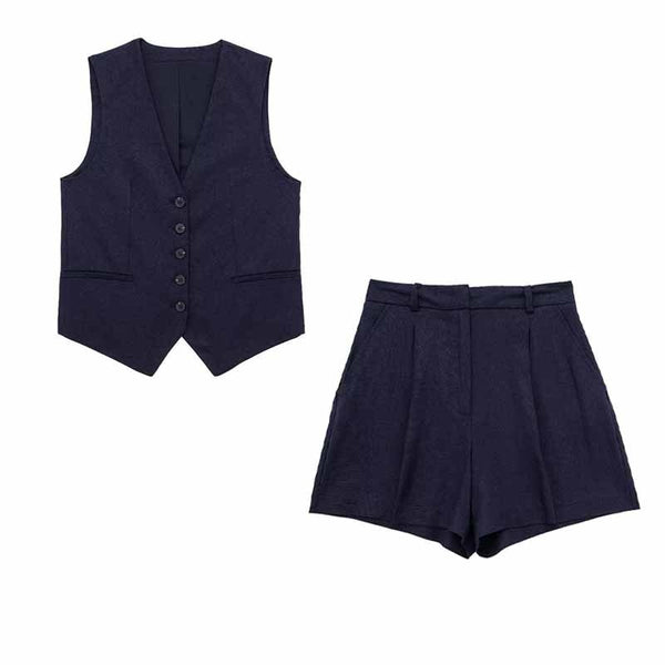 Franziska's Fabelhafte Frauenanzug | Damen Vintage Weste mit V-Ausschnitt + Schlank geschnittene Shorts