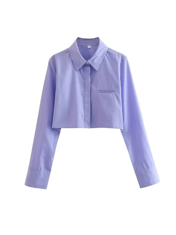 Julia - Damen Vintage Langarm-Cropped-Shirt