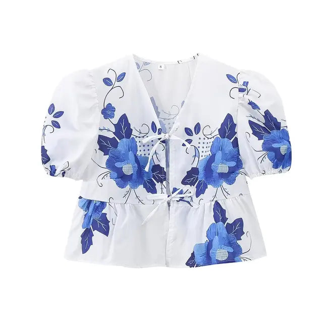 Fiona - Damen Kurzarm Bluse mit Blumendruck