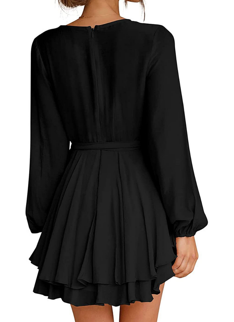 LAURA - Trendiges Kleid mit Laternenärmeln und V-Ausschnitt
