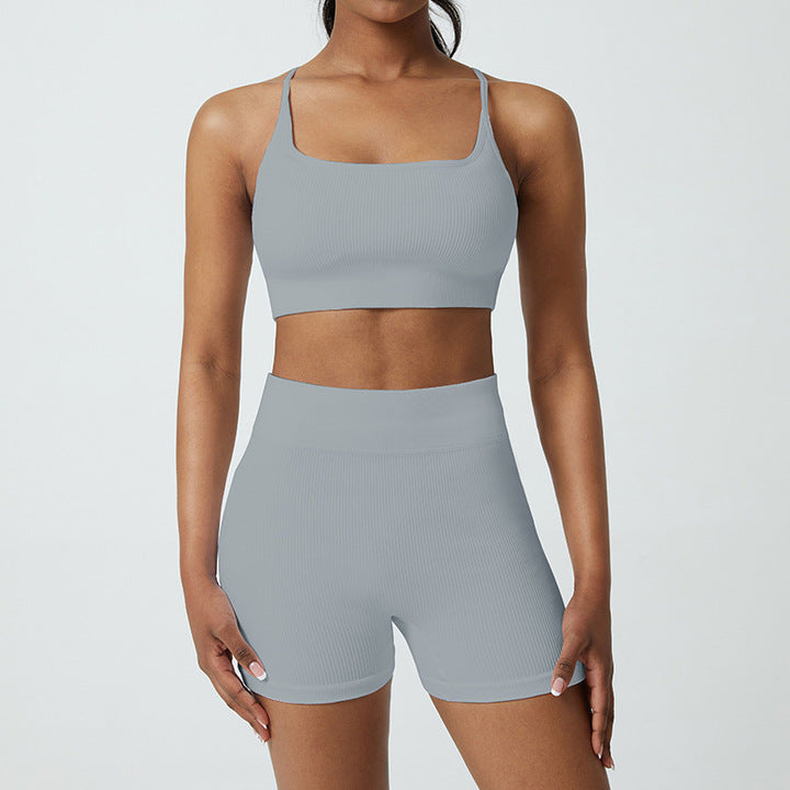 Damen Weißes Yoga-Shorts-Set | Nahtloses Fitnessoutfit