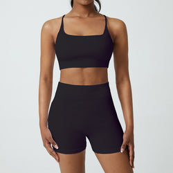 Damen Weißes Yoga-Shorts-Set | Nahtloses Fitnessoutfit