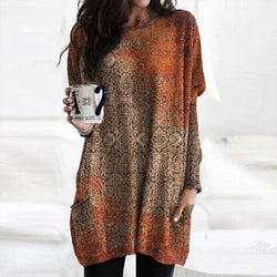 LUCIANNA - Eleganter orangefarbener Pullover mit Mandala-Druck