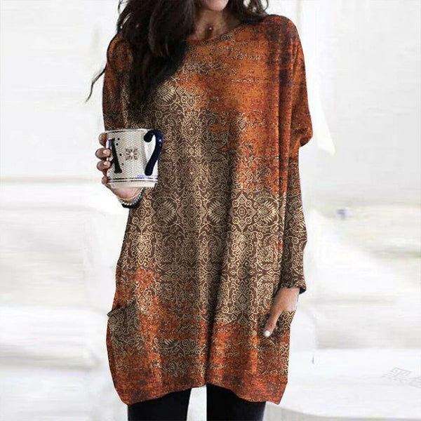 LUCIANNA - Eleganter orangefarbener Pullover mit Mandala-Druck