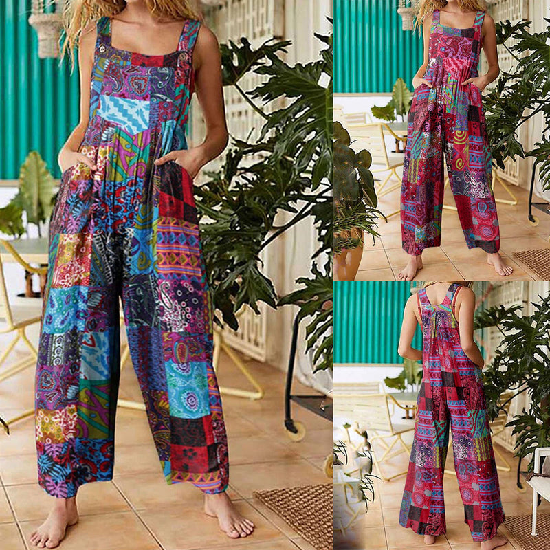 Ethno-Stil Damen Jumpsuits | Sommerliche Overalls mit Multicolor-Muster