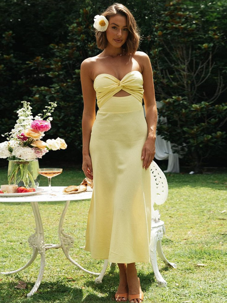 Senna Summer Kleid - Midi-Kleid mit schulterfreiem Ausschnitt